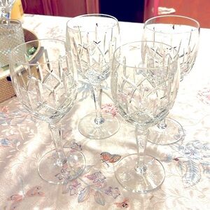 Set of 4 Vintage Gorham crystal Lady Anne wine water glasses goblets sig…